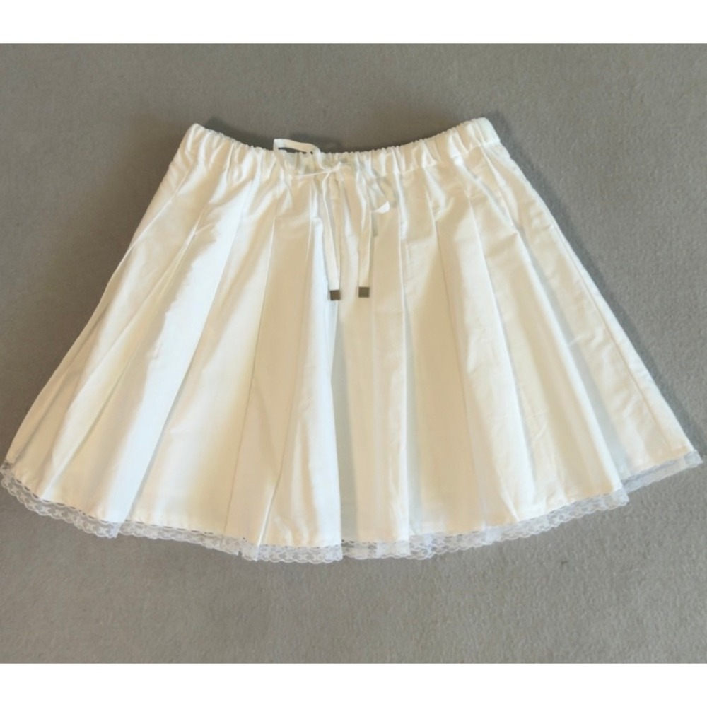 J.Crew White Pleated Cotton Mini Skirt Lace Trim Drawstring Waist Size XS - Picture 5 of 10